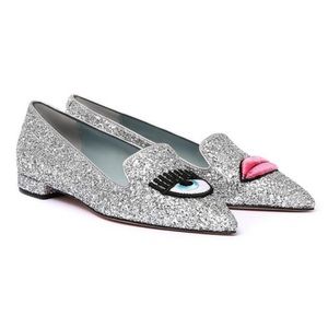 NIB Chiara Ferragni Silver Logomania flats